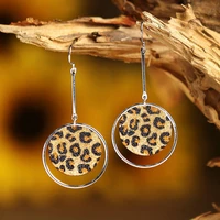 retro personality round pu leather leopard print earrings fashionable temperament metal round animal leather earrings jewelry