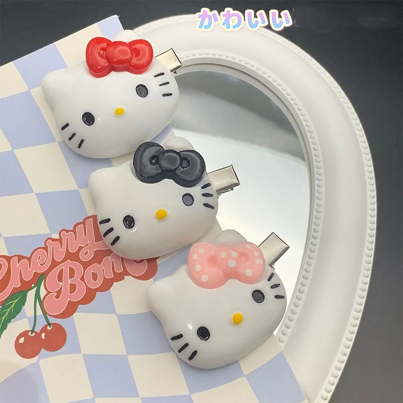 

Hello Kitty Sanrio Kawaii Anime Hairpin Y2K Sweet Cool Girl Cute Cartoon Flash Drill Design Headdress Toys for Girls