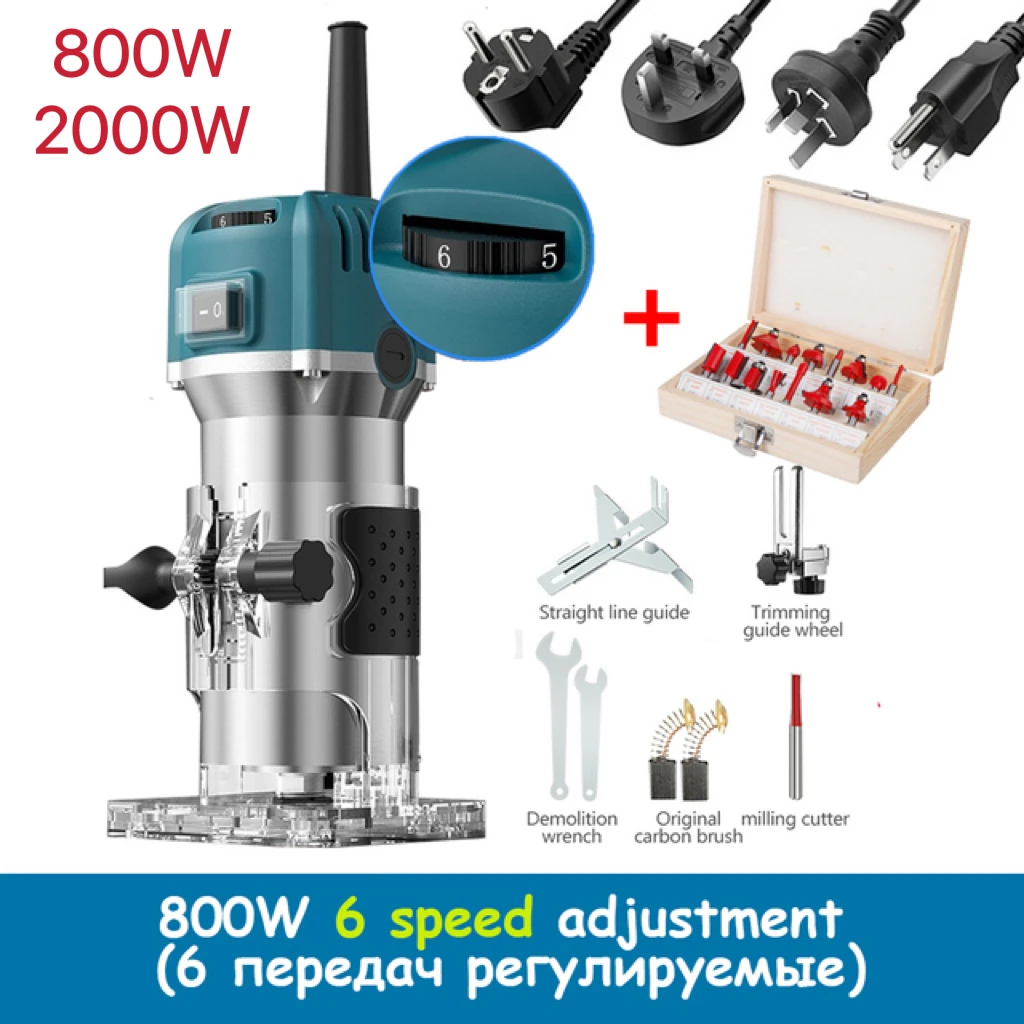 Wood Router Electric Trimmer 800W/2000W Woodworking Milling Engraving Slotting Trimming Machine Hand Carving Router Tool Diy