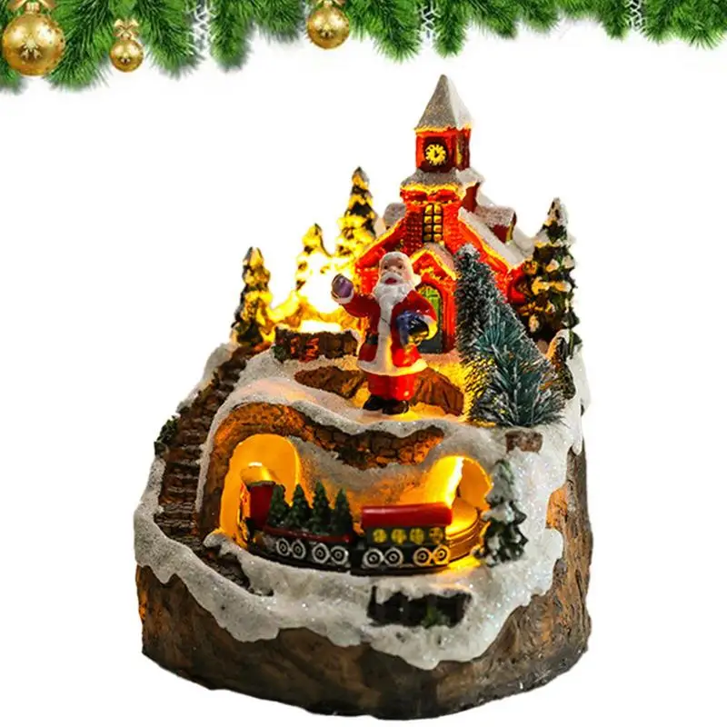 

Рождественский светящийся орнамент из смолы с музыкой, вращение на 360 градусов, фонари, Рождественский деревенский дом для центрального зала, домашний декор