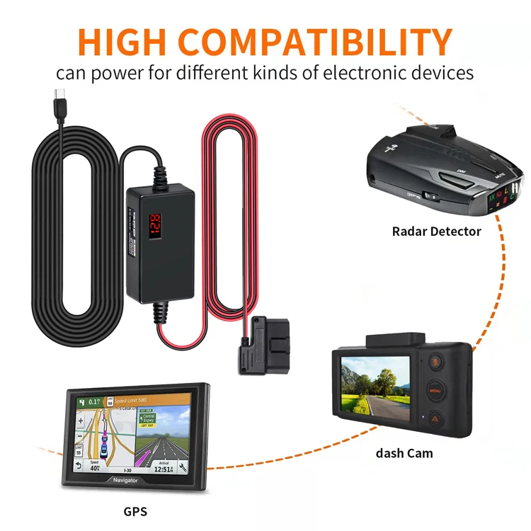 Фото Кабель питания REDTIGER для видеорегистратора OBD, USB-C, 3 м, 12В-24В на 5В, с защитой от низкого напряжения №3