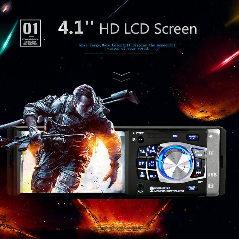 Автомагнитола 1 DIN экран 4 дюйма Bluetooth USB/SD/AUX