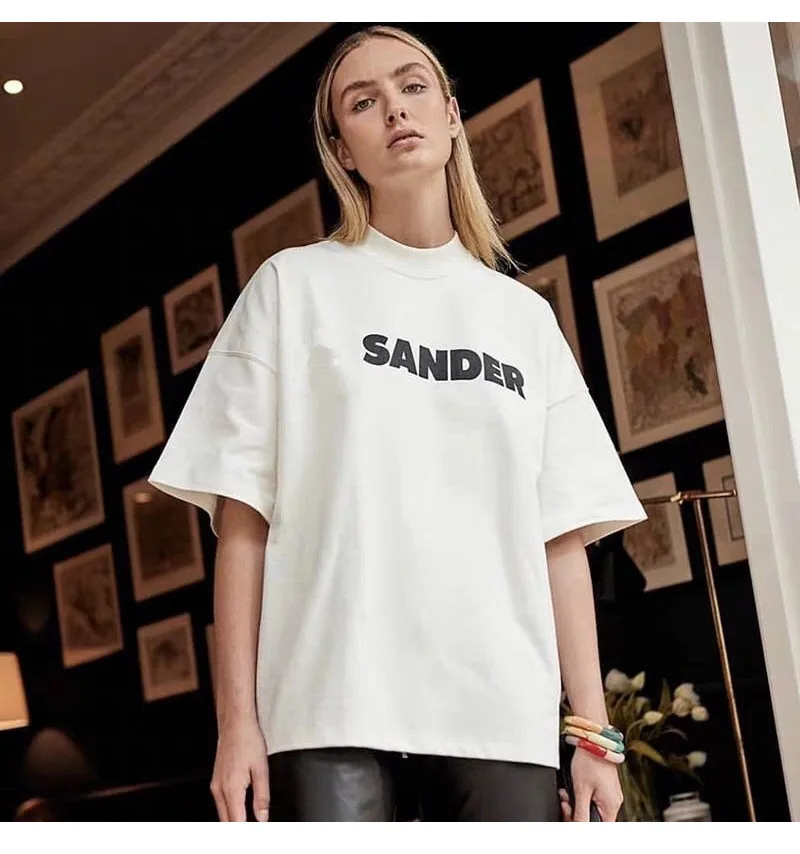 Свободная футболка JIL SANDER в стиле унисекс 100% хлопок с коротким рукавом и круглым
