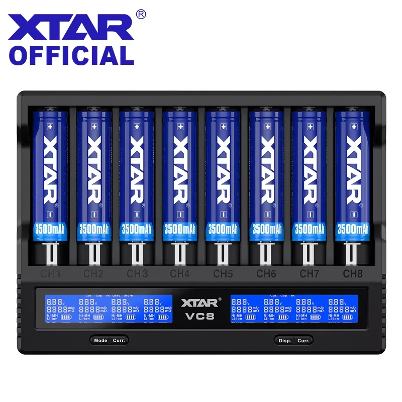 

XTAR 18650 Battery Charger VC8=VC4+VC4SL QC3.0 Type C Fast Charger Charging LCD Display Carregador For 21700 20700 18650 Battery