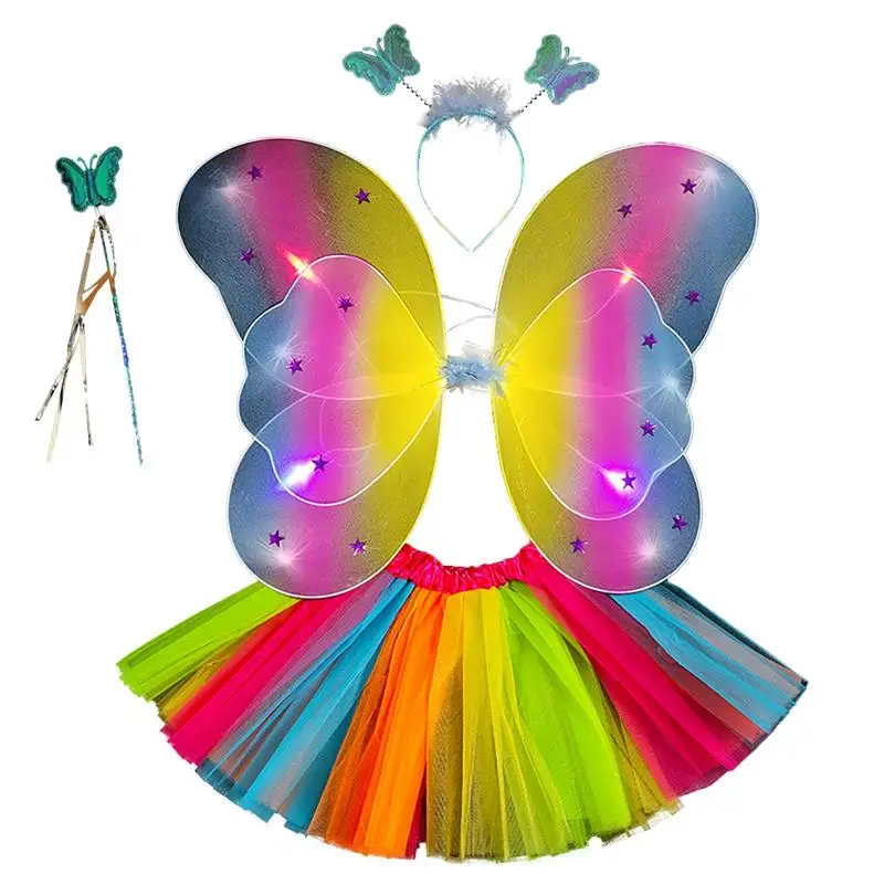 

Butterfly Wings Cloth Children's Fairy Costumes Lights B 4 Pcs Butterfly Wand Cosplay Accessories Dress Up Fairy Wings For
