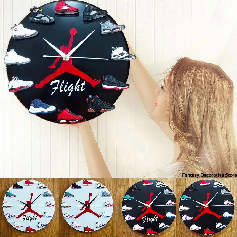 

Wall Clock Modern Home Decor Basketball Shoes Model 1-12 Generation 30cm Silent Movement Hanging Clock Boys Room Ornaments