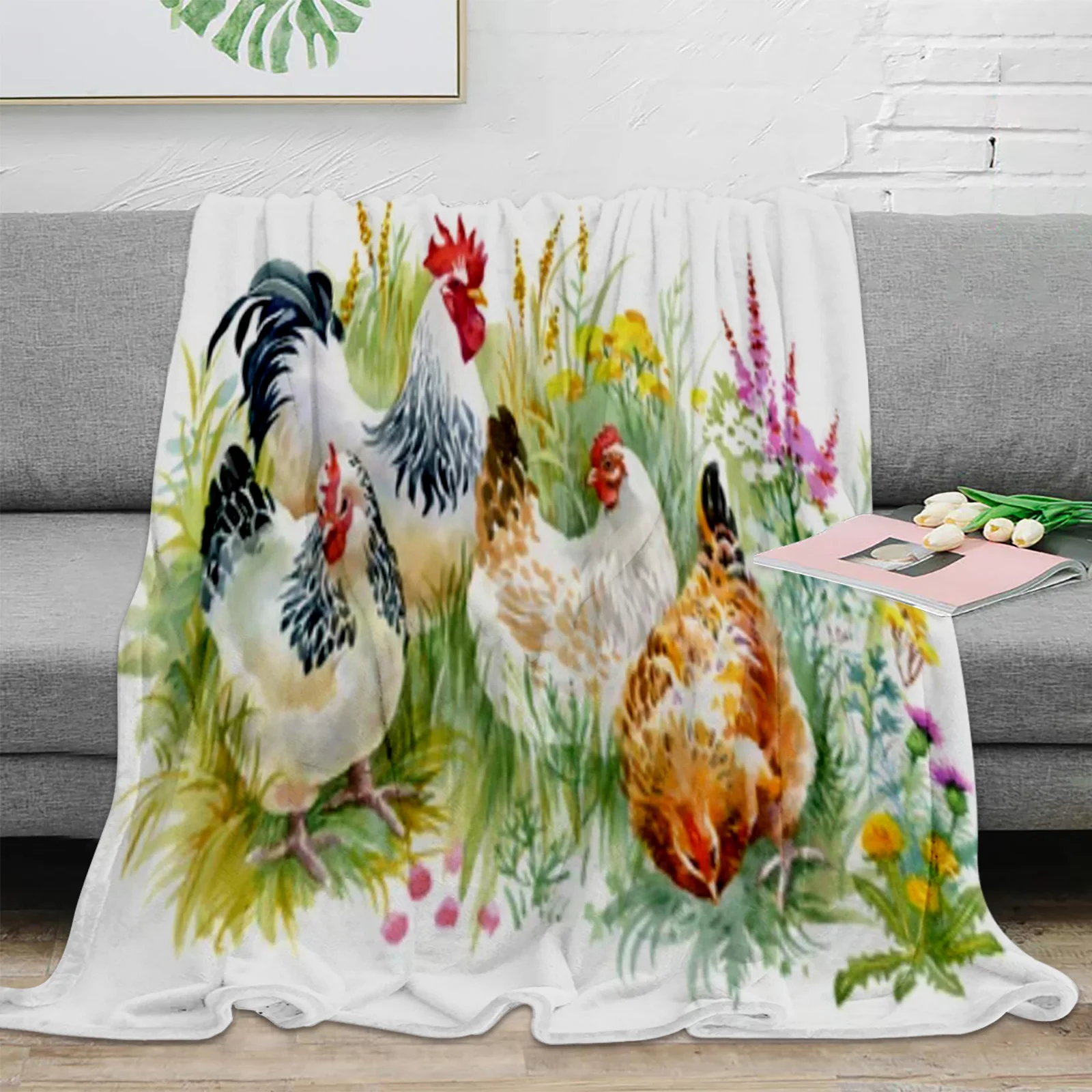 

Chicken On The Grass Throw Blanket For Sofa Bed Bedroom Bedspread Soft Microfiber Flannel Throw Blanket For Kids Gifts
