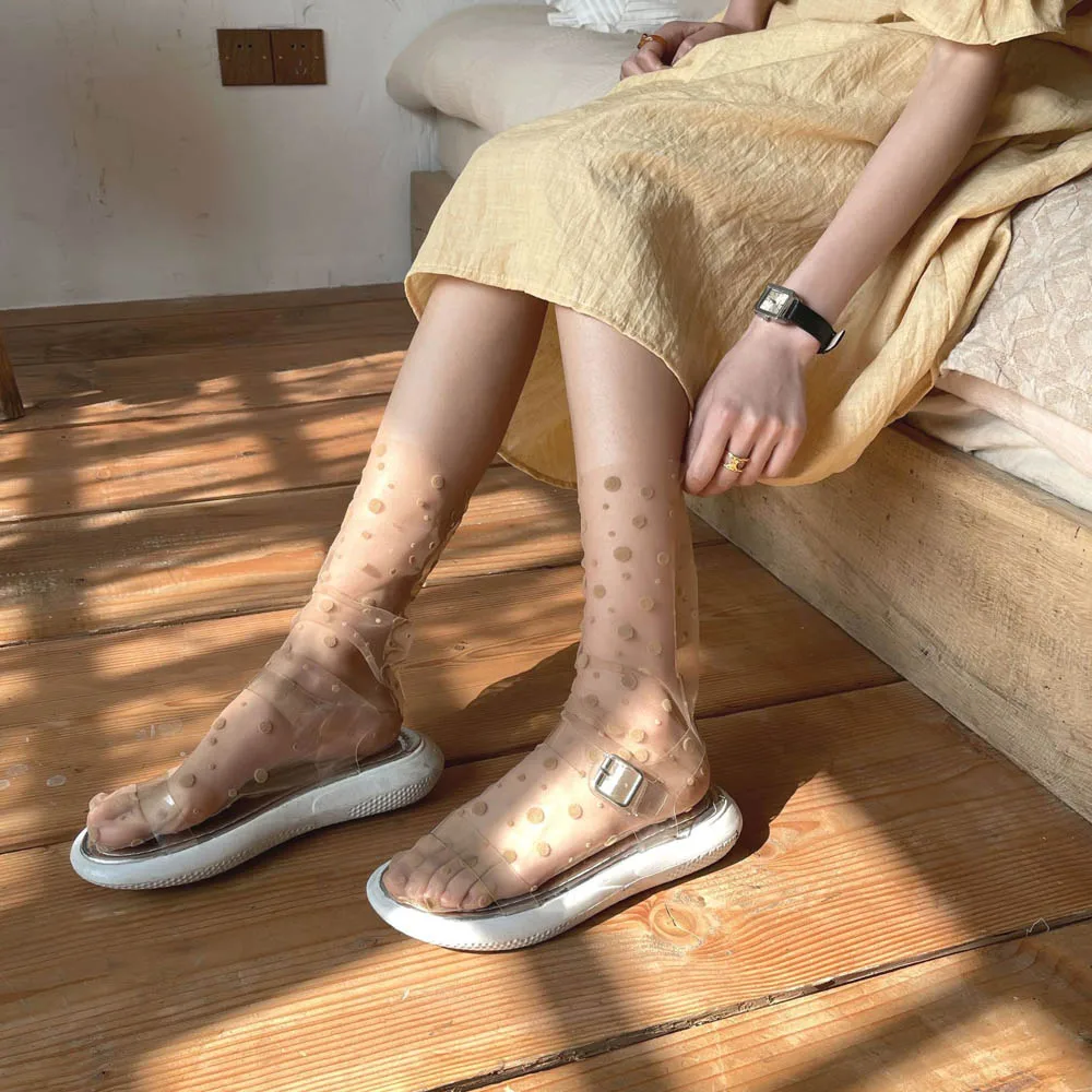 

Sweet Chiffon Mesh Thin Female Nylon Tulle Socks Dress Hosiery Dot Socks