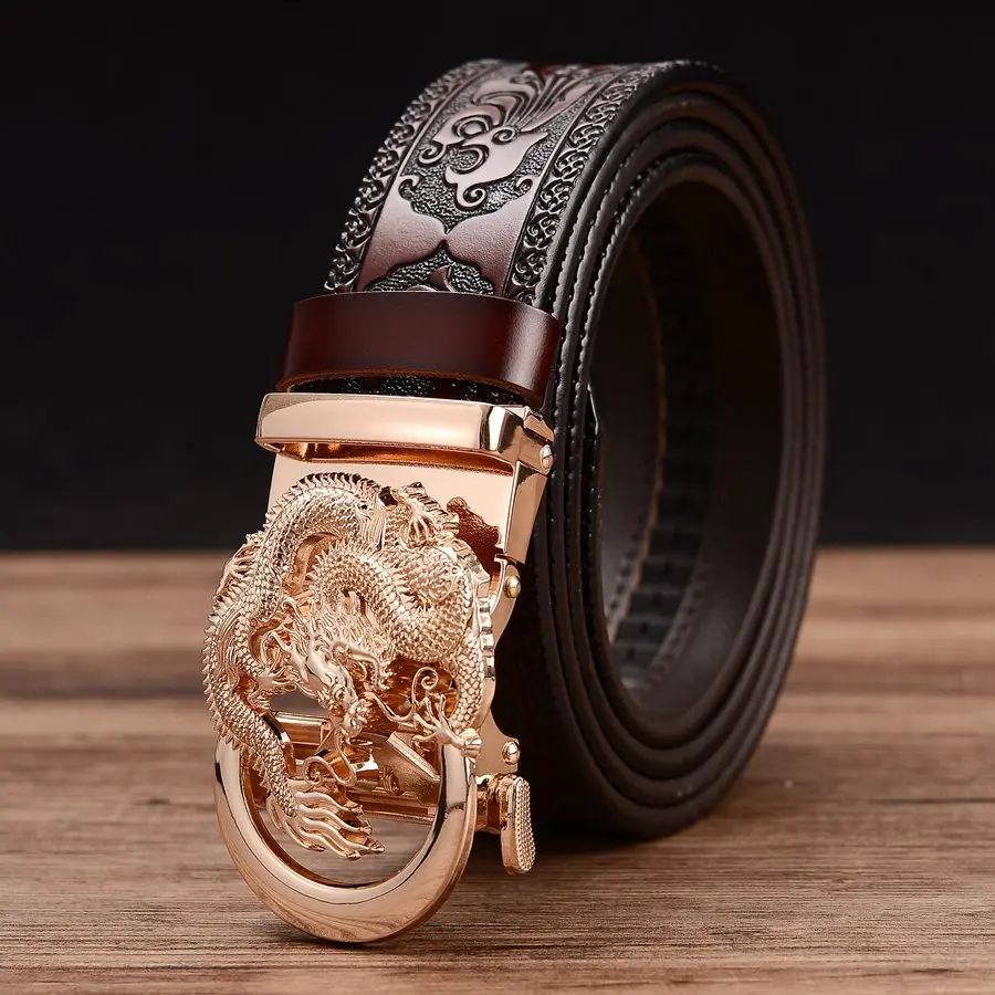 Men’S Genuine Leather Dress Belts with Automatic Buckle Male Waistband Strape