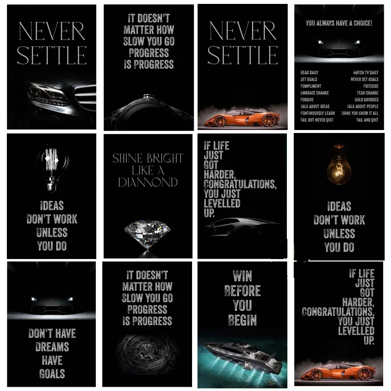 

Success Motivational Quote Supercar Diamond Inspirational Print Art Canvas Poster For Living Room Decor Home Wall Picture