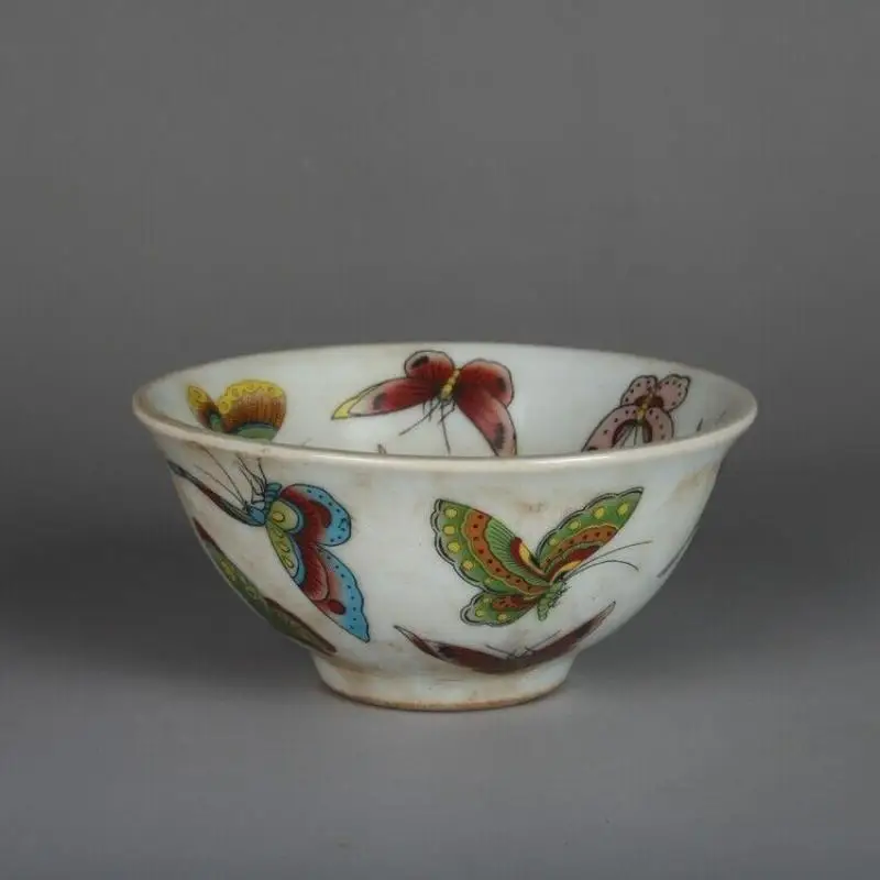 Китайская фарфоровая чашка Famille Rose Qing Tongzhi Butterfly Design 3 5 дюйма