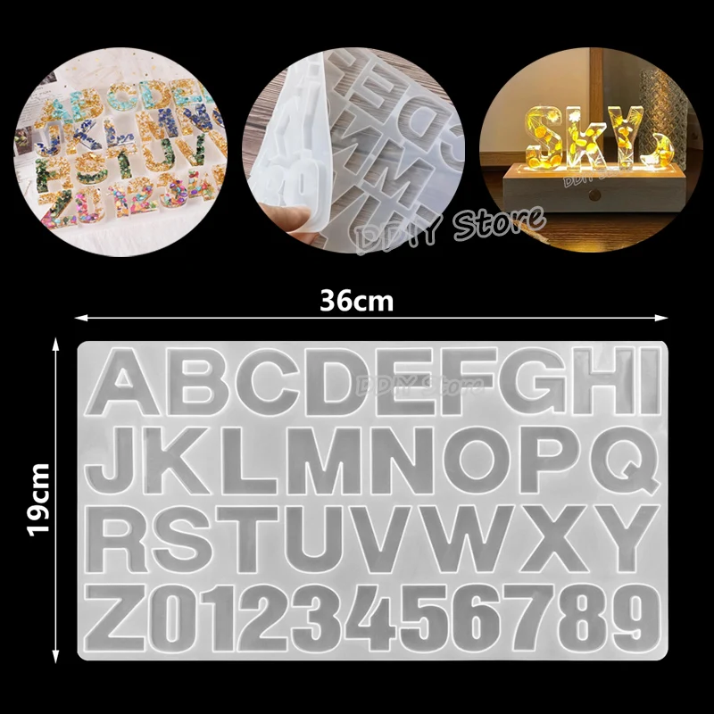 

1PCS large / small alphanumeric silicone mold crystalline epoxy resin transparent mold dried flower specimen gold foil DIY lamp