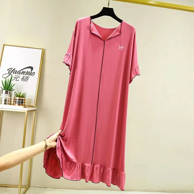 Ruffle Modal Dress For Women Summer New Loose  Dresses Large Size Sleeping Robe  Short-sleeved Long Prom Gown Nightwear