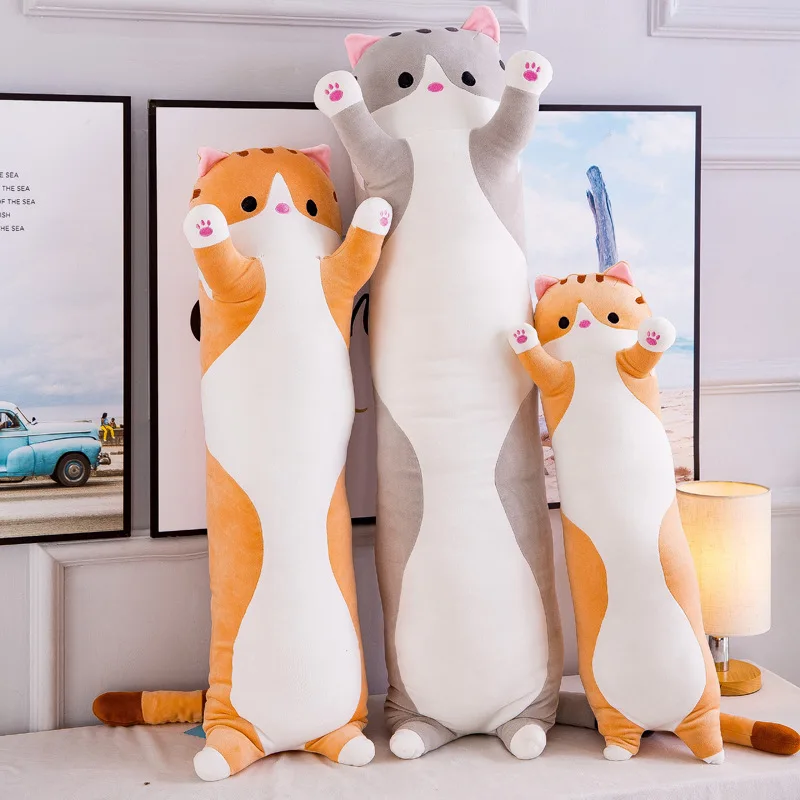 

3 шт., 70 см, Kawaii Cat Plushie, милая длинная игрушка для кошек, детская мягкая плюшевая подушка для кошки, милый друг, коричневый, розовый, серый, пода...