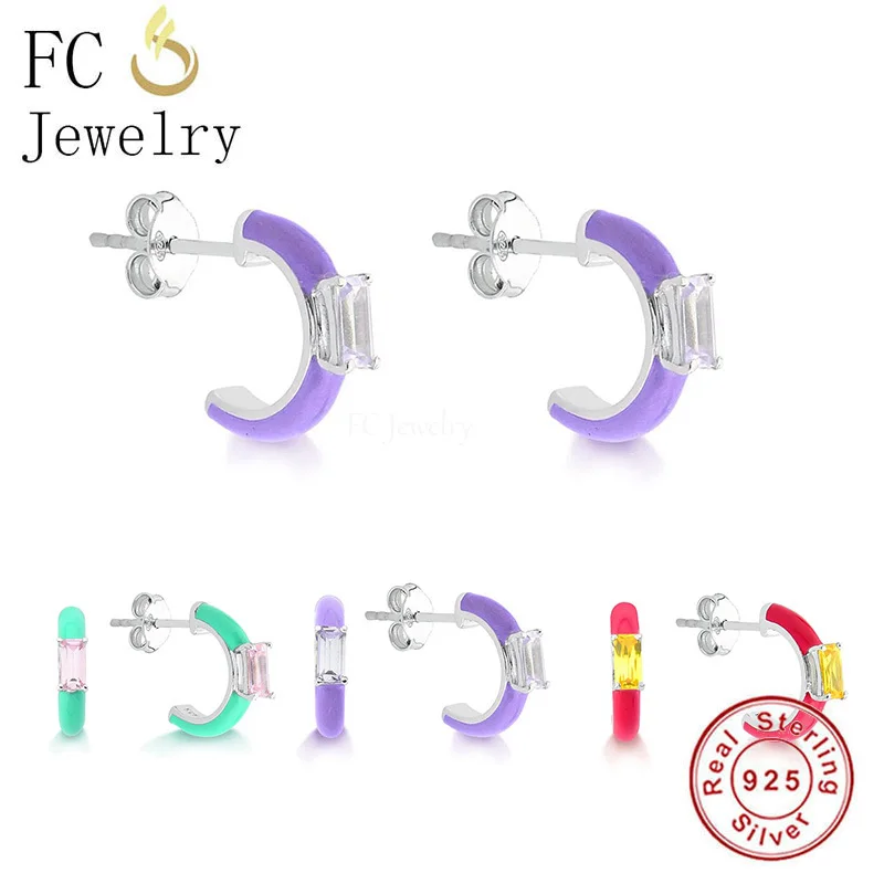 

925 Sterling Silver Smile Circle Geometric ARC Mix Enamel Stud Earrings For Women Brincos Prevent Allergy Piercing Pendientes