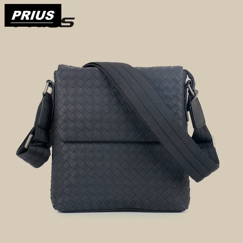 Luxury woven leather men's bag postman's bag waxed leather mobile bag horizontal shoulder bag messenger bag
