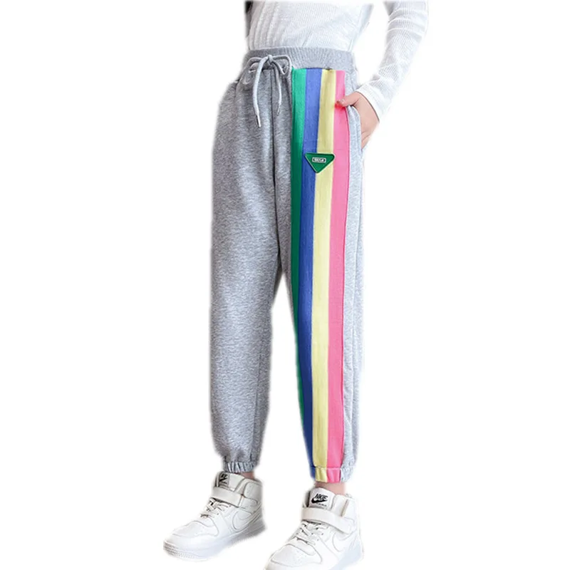 

2022 Spring Sports Pants for Girls Trousers Children's Clothes Casual Color Stripe Pants Girls Loose Sweatpants Kids Trousers
