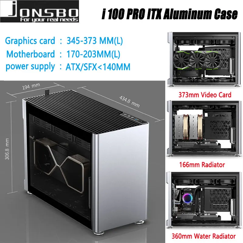 

JONSBO i100 PRO Mini ITX Small PC Case Aluminum Computer Chassis Support ATX Power Supply /Water -cooled/Wind -cooled Heat Sink