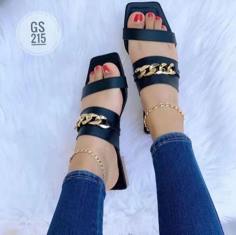 

Fashion 2022 Summer Women's Chain Sandals Peep-Toe Shoes Woman Slippers Platfroms Casual Flat for Women Shoes Large Size 35~43