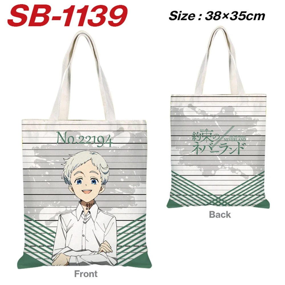 

The Promised Neverland Shopping Bag Canvas Shoulder Bag Student Cartoon Schoolbag Travel Handbags Fashion Satchel Printing Totes
