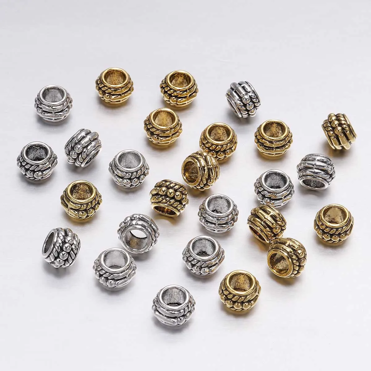 

30Pcs/lot Antique Silver Gold Loose Spacer Beads 8mm Metal Large Hole Beads for Bracelet DIY Jewelry Making Findings Supplies