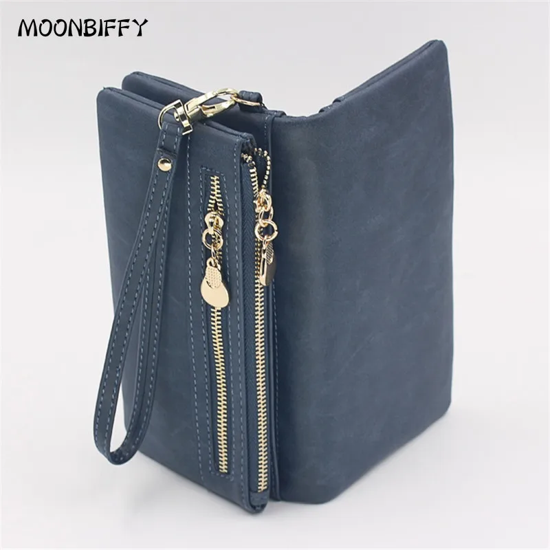 

Fashion Women Wallets Dull Polish Leather Wallet Double Zipper Day Clutch Purse Wristlet Portefeuille Handbags Carteira Feminina