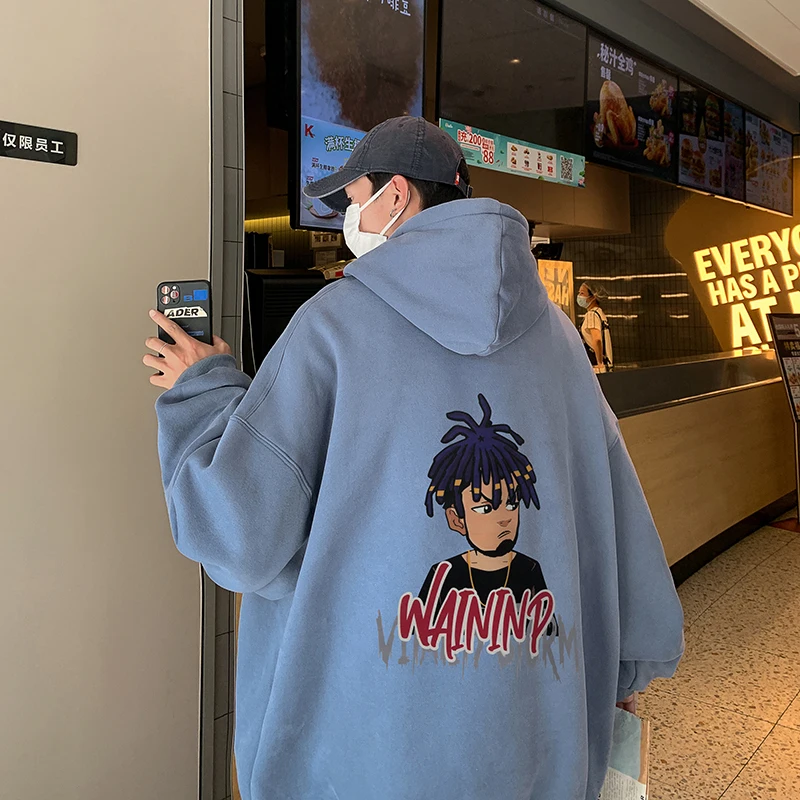 

2023 Men's New Ins Trend High Street Casual Hooded Pullover Fashion Cartoon Character Print Versatile Comfortable Sweatshirts