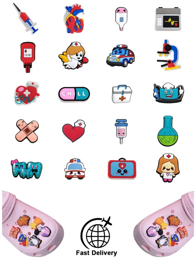 

1Pcs PVC Nurse Hospital for Crocs Charms DIY Badge Women Sandals Buckle Kids Pins Decoration Jeans Shoe Ornaments Party Favors