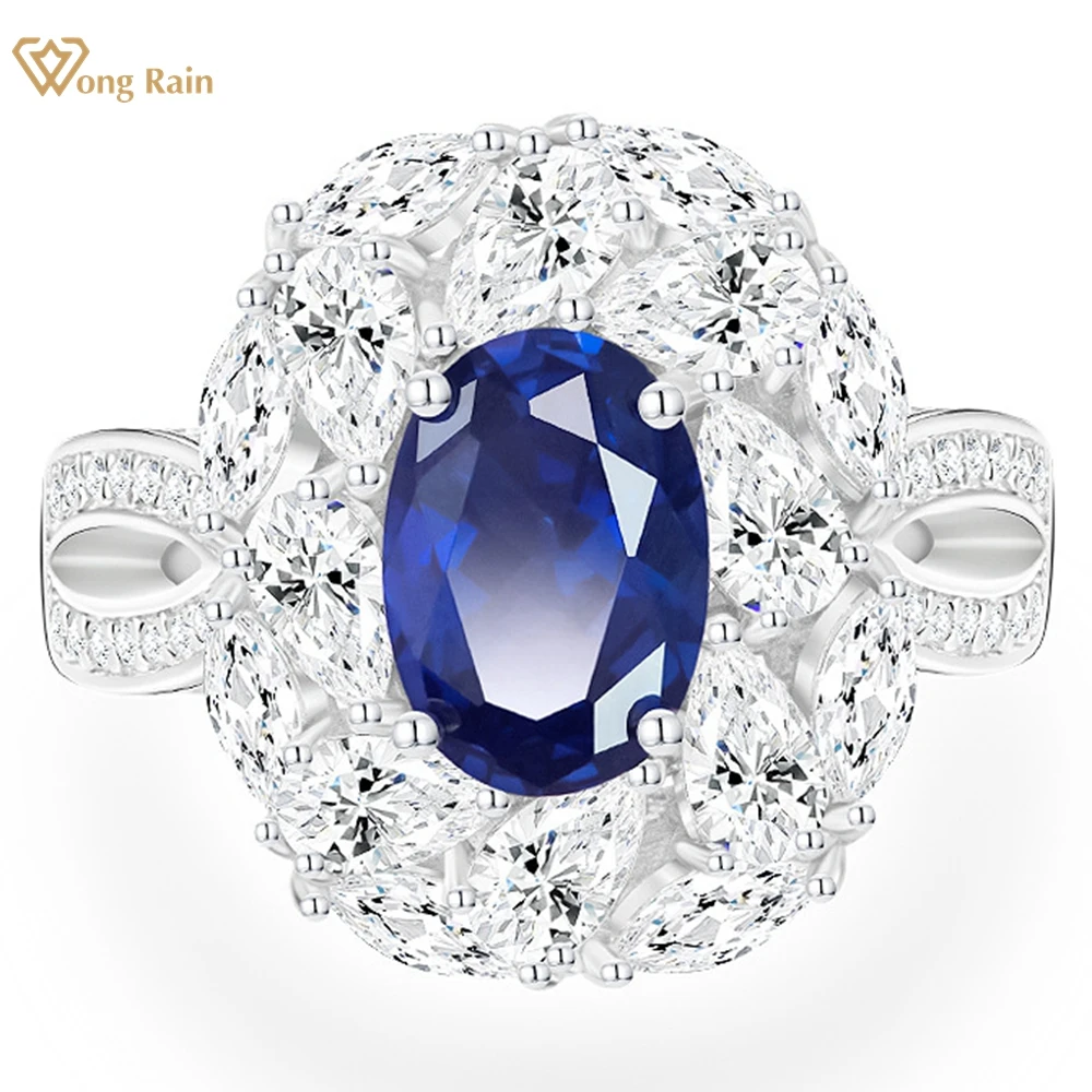 

Wong Rain, Винтажное кольцо из стерлингового серебра 925 пробы с овальным вырезом, 2 карата, сапфир, драгоценный камень, коктейльное кольцо для женщин, свадебные подарки, ювелирные изделия для помолвки
