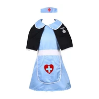 carnival kids nurse uniform boys girls surgeon halloween cosplay blue costume surgical veterinary lab coats gown hat shawl
