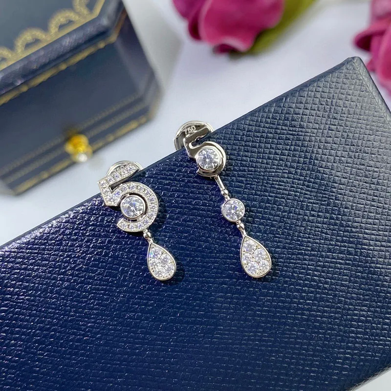 

High Quality 925 Sterling Silver Women's Sterling Silver Number 5 Dissymmetry Earrings For Women Fashion Jewelry LE083
