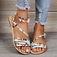 womens sandals color matching buckle straps womens sandals outdoor open toe flat beach shoes casual large size womens sandals
