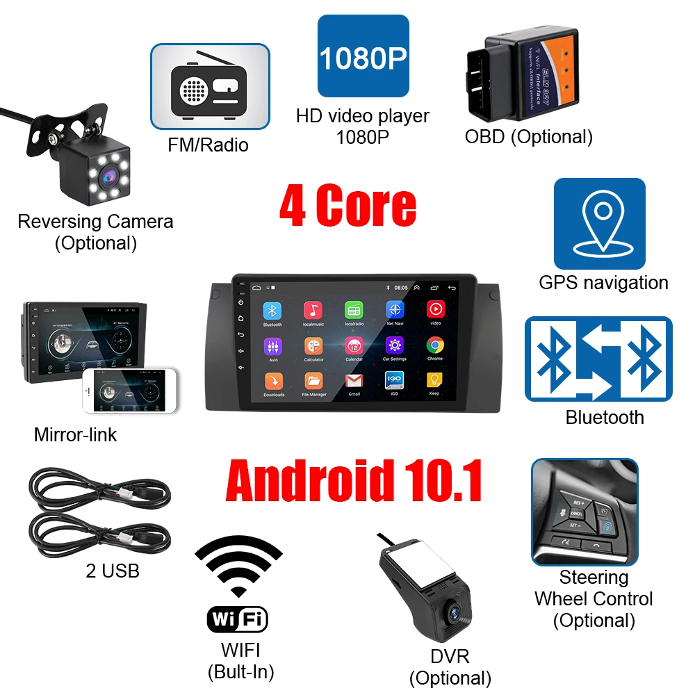 GPS Bluetooth Wi-Fi 9 дюймов Аудио Видео автомобильное радио Android 10 1 для BMW 5-серии (E39) 1995-2003