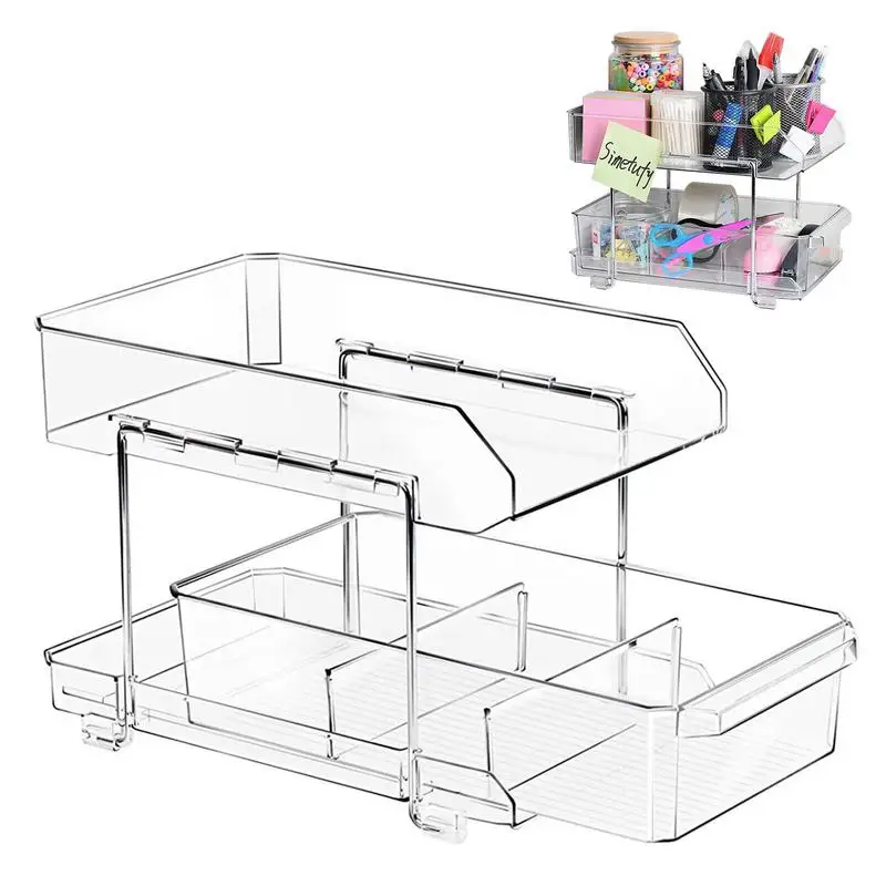 

Under Sink Organizers And Storage Pull Out Organizer Shelf With Drawers 2 Tiers Multi-Purpose Clear Under Sink Organizers And