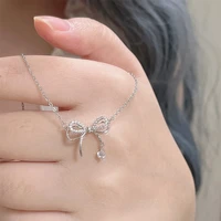 bow necklace for women stainless steel clavicle chain ladies fashion zircon pendant necklace birthday gift jewelry