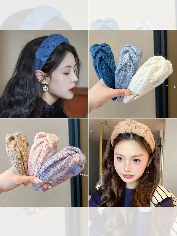 Klein Синяя повязка для волос Женская верхняя часть с высоким черепом и шерстяными