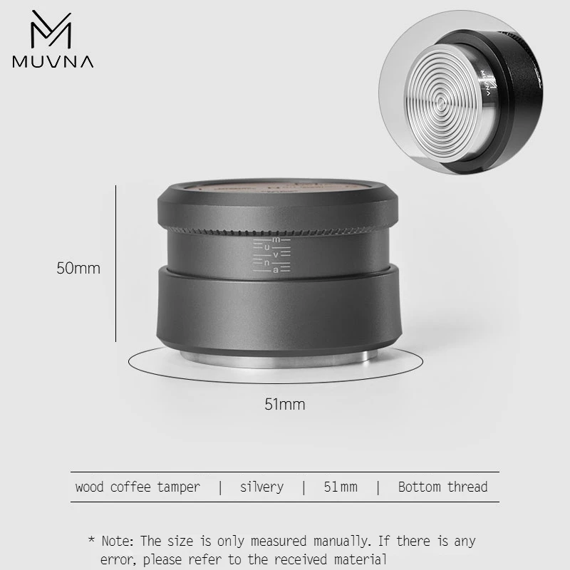 

MUVNA Темпер для эспрессо V2, Темпер для кофе с медленным отскоком и пульсирующим основанием из нержавеющей стали для портафильтров 51 мм/53 мм/58 мм
