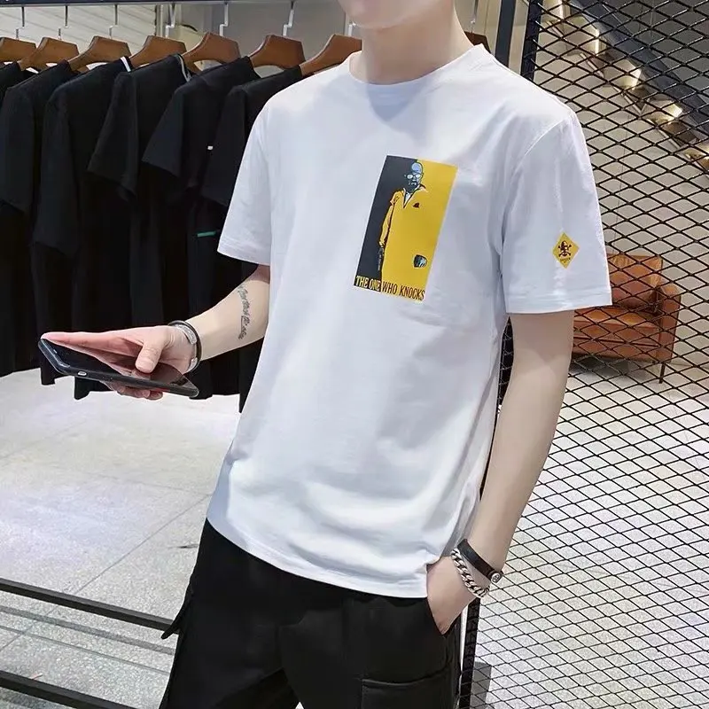 

New Summer Men's Short-Sleeved T-shirt Round Neck Korean Version Trend Half-sleeved Bottoming Shirt Youth Slim Top