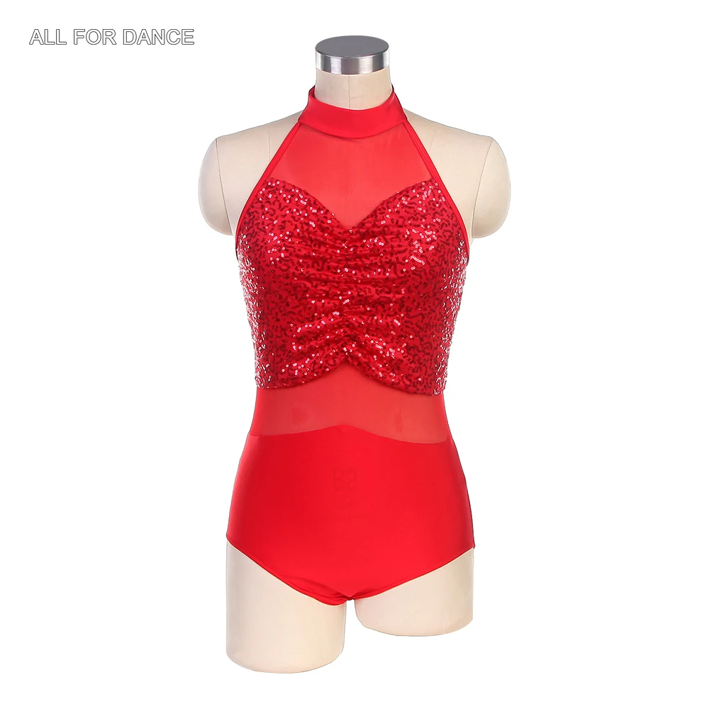 17098 Adult Ballet Wear Halter Zsa Sequin Spandex With Mesh Bodice Dance Leotard For Stage Performance Costume