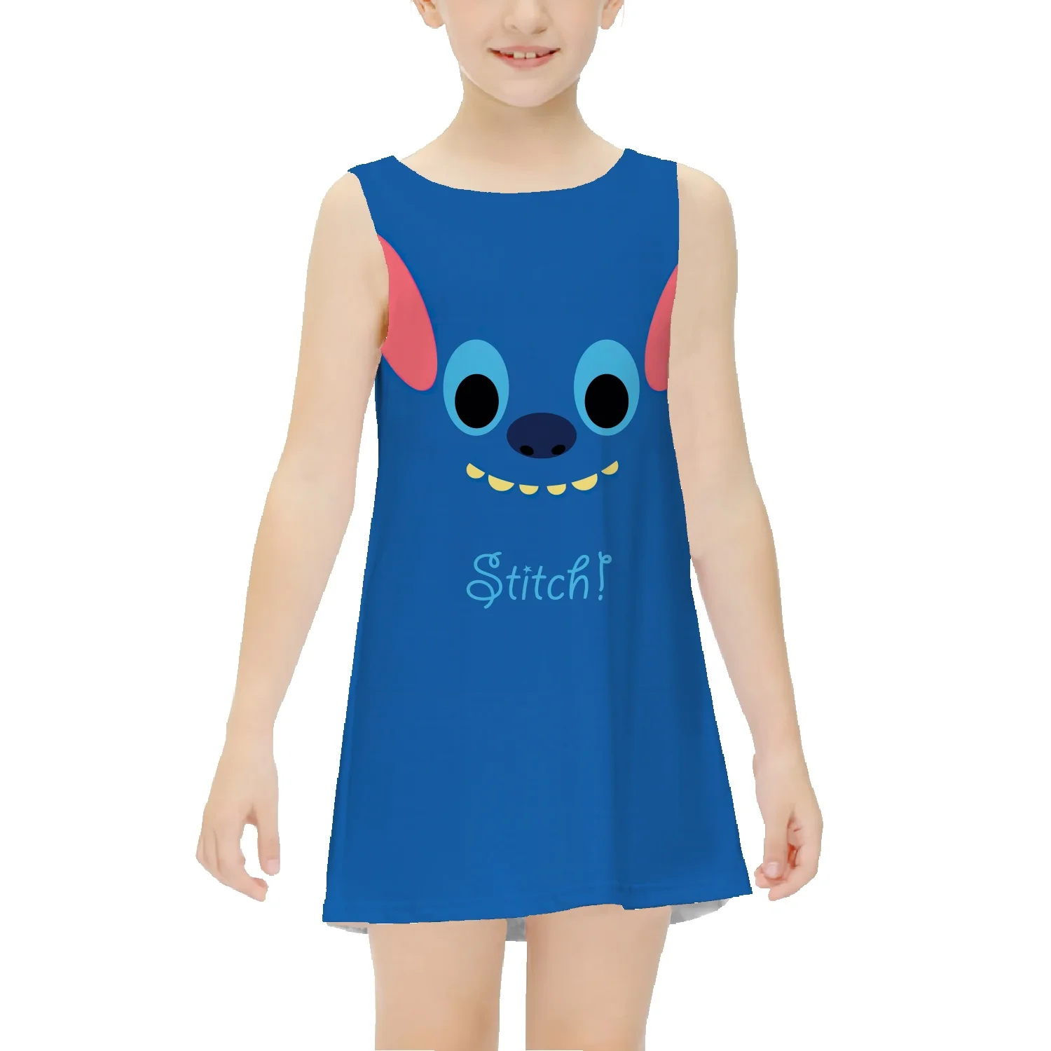 Stitch Interstellar Baby Disney Little Girl Vest Skirt 2022 Summer New Girls' Mid Length T Skirt Baby Casual Dress