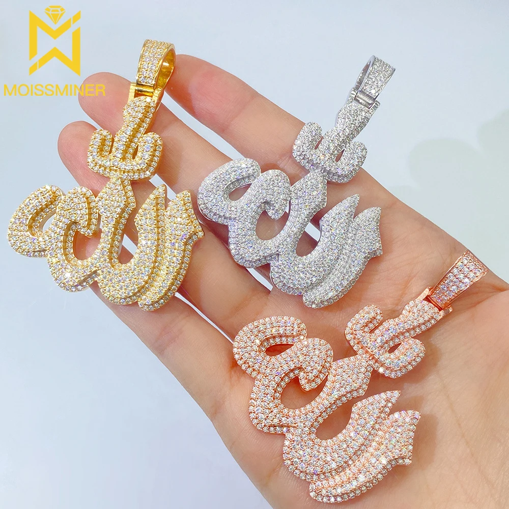 Religion Logo Moissanite S925 Silver Pendant Necklaces For Men Real Diamond Necklace Women Jewelry Pass Tester