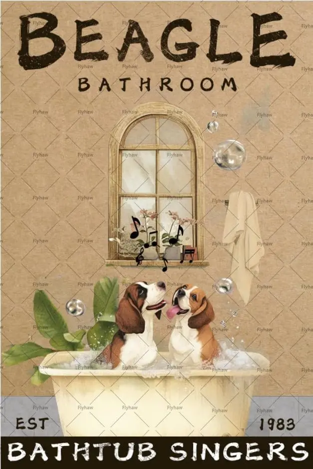 Бигль Собака Знак Ванной Комнаты Декор Ванная Комната Оловянный Плакат Фуни