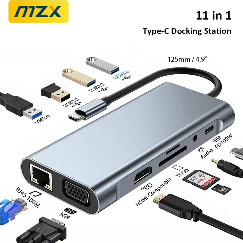 Многофункциональная док-станция 11-в-1 с USB-C, 4K HDMI, Type-C 3.0, адаптером RJ45, концентратор для ноутбуков и аксессуаров (art.: 3920d7bd2e463) - 3920d7bd2e463