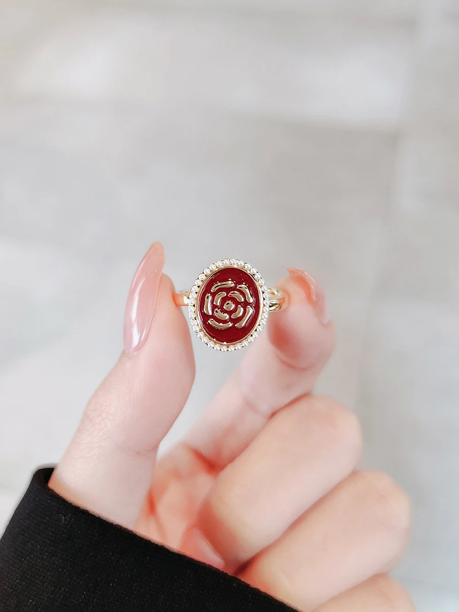 Lynnroman Fashion High-Grade Rose Ring Women Light Luxury Open Personalized Design Temperament