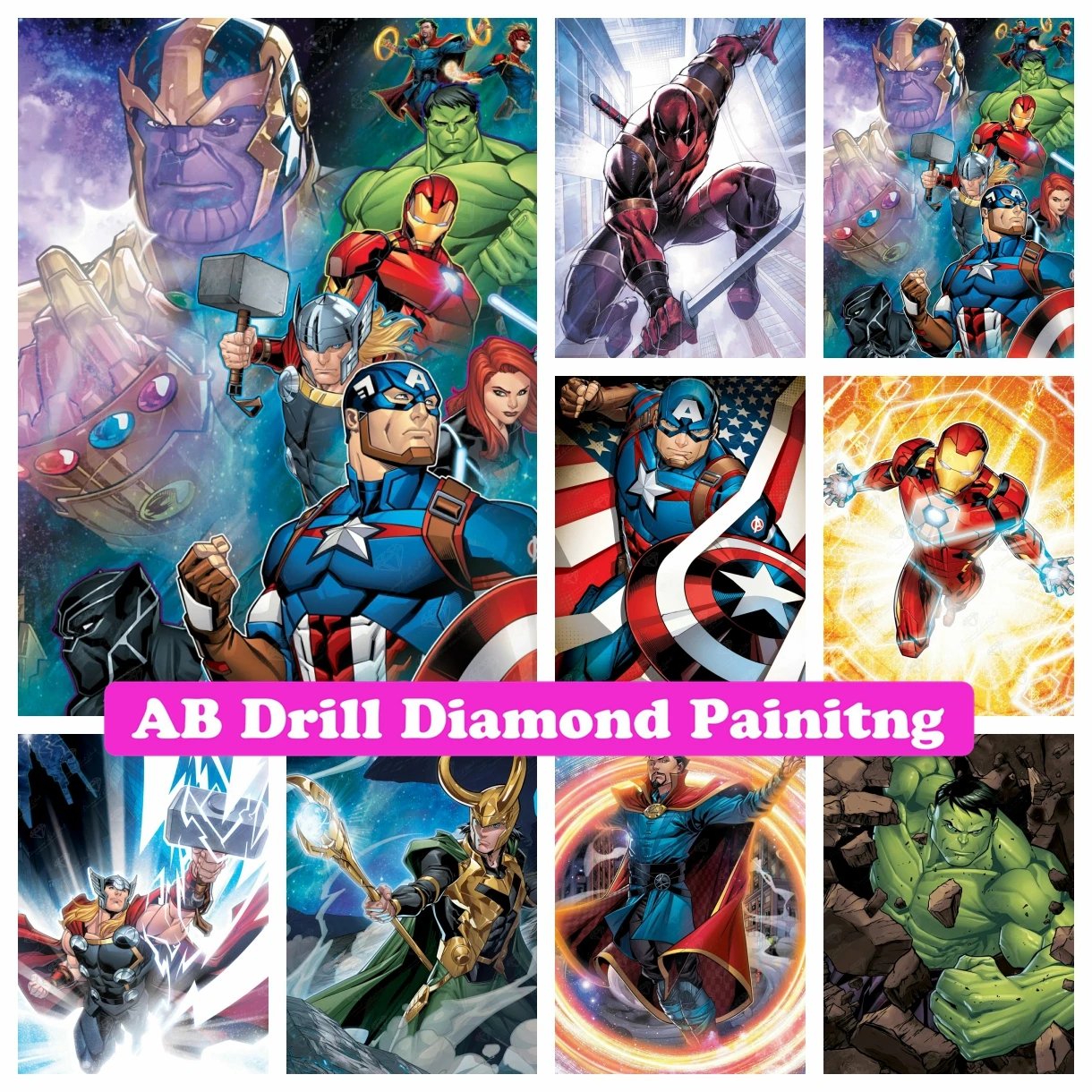 

Marvel Avengers Superheroes AB Diamond Painting Rhinestone Embroidery Cartoon Cross Stitch 5D Full Drill Mosaic Children's Gift