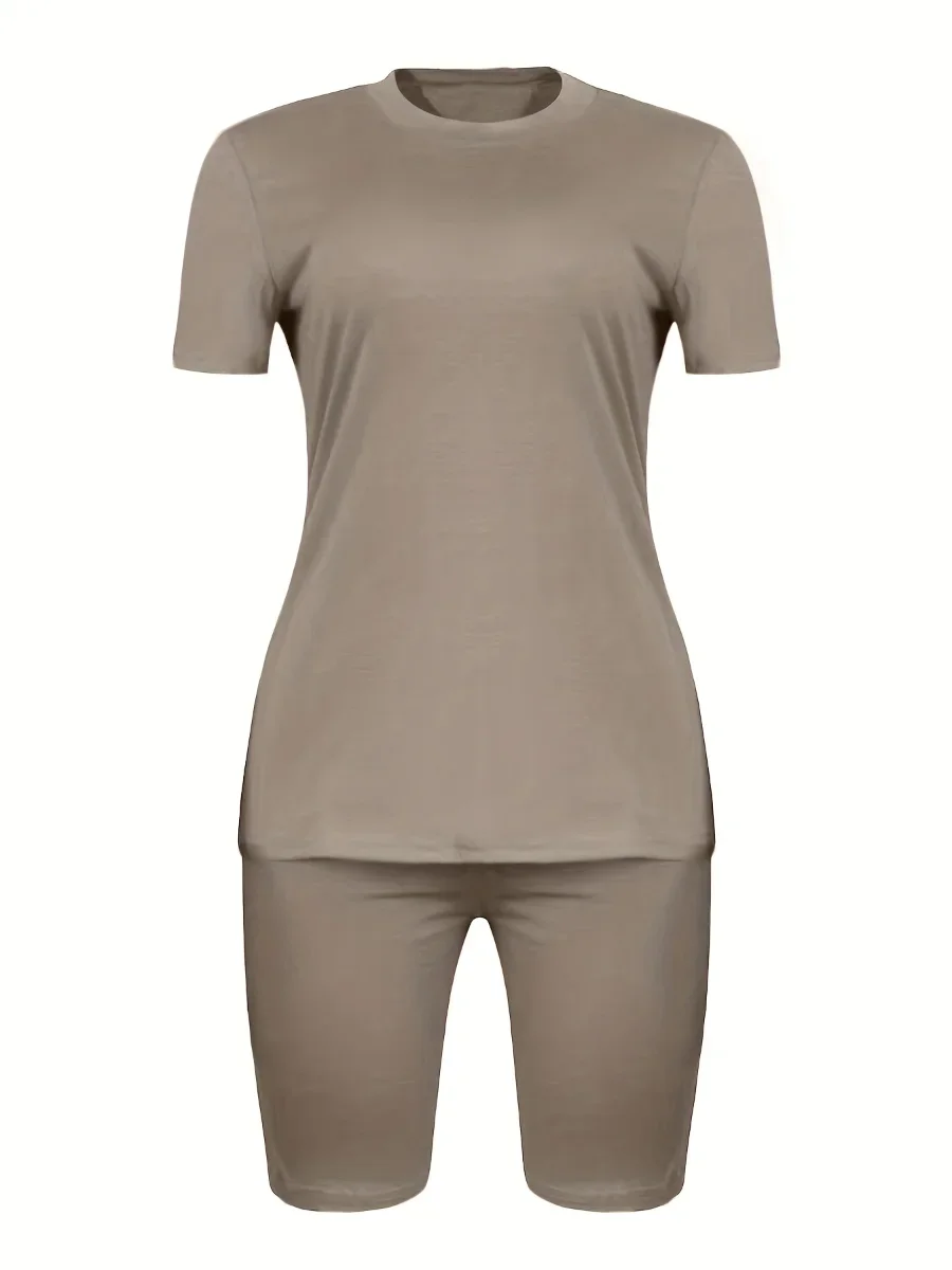 Базовый женский однотонный спортивный костюм из двух предметов с круглым