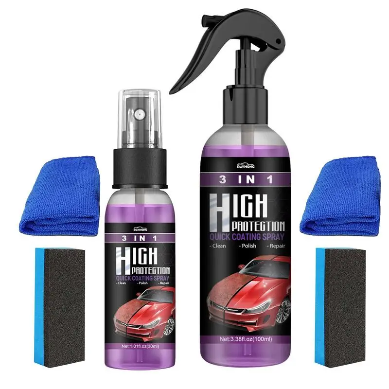 

3 In 1 Nano Ceramic Coating Spray Kit 100ml High Anti Protection Fast Waterless Car Wash Wax Long-lasting Cleaning Polishing