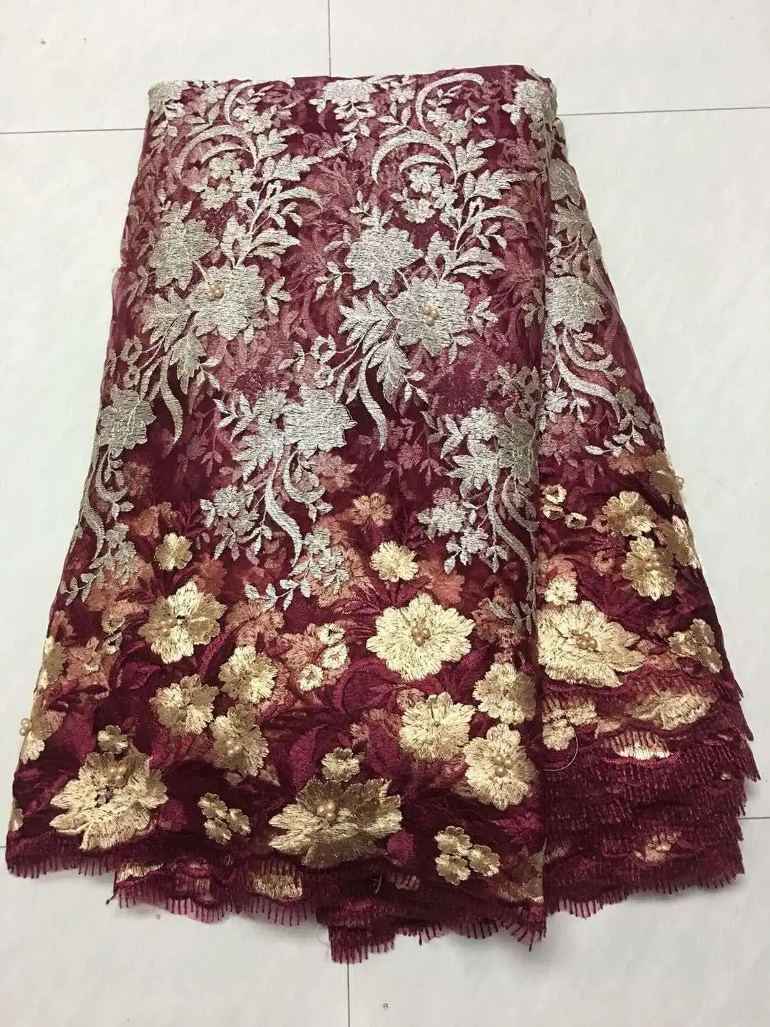 

Best Selling Emerald African Cord Lace 2018 Red High Quality French Lace Fabric Brown African Lace Fabric for Nigerian Lace