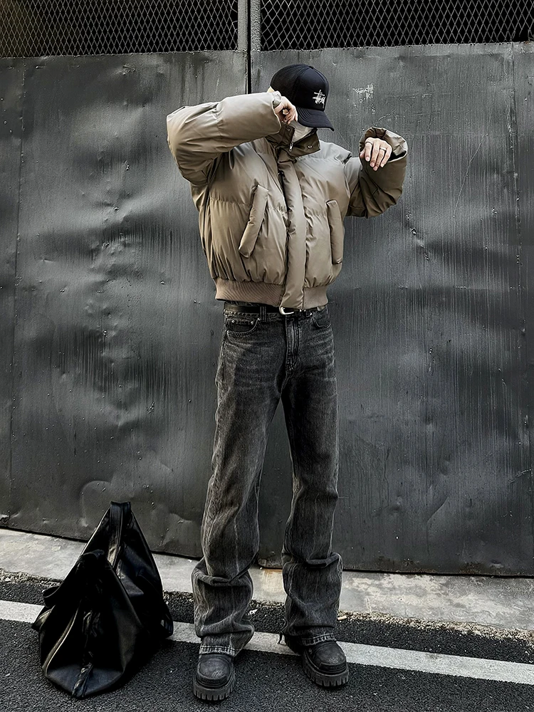 Картонная зимняя короткая пуховая куртка Cleanfit Однотонная широкая на хлопковой