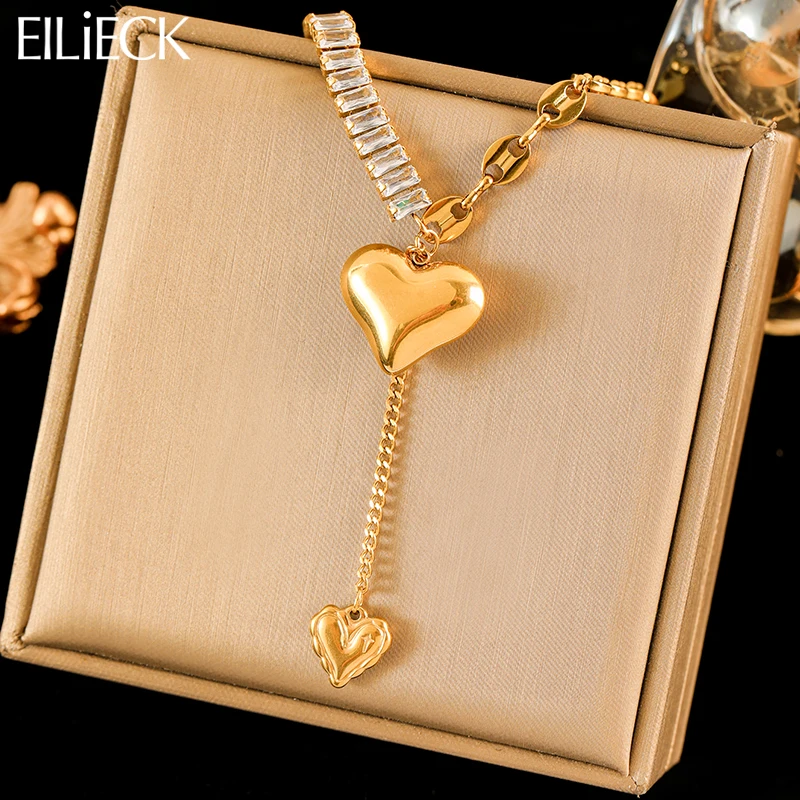EILIECK нержавеющая сталь 316L сердце любовь кулон ожерелье для женщин мода циркон